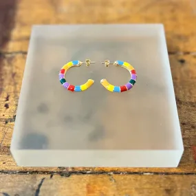 18k Gold Filled Rainbow Enamel Hoops