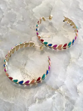 18k Gold Filled Rainbow Flower Enamel Hoops