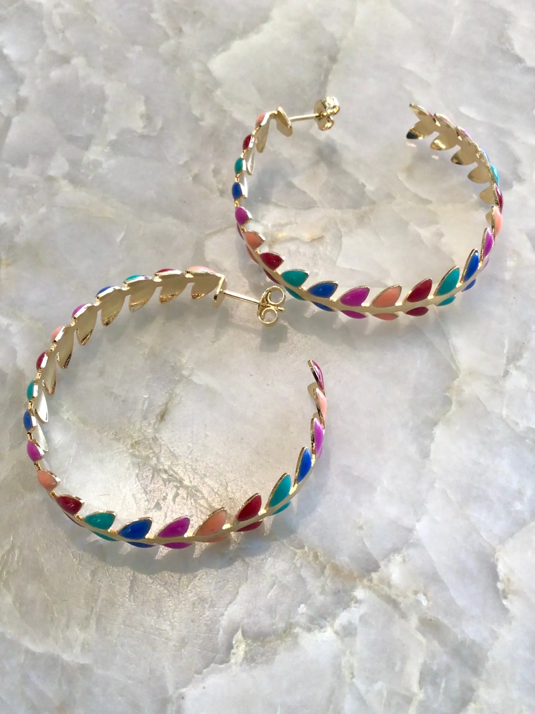 18k Gold Filled Rainbow Flower Enamel Hoops