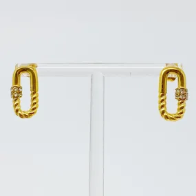 18K Gold Plated Stainless Steel Cubic Zirconia Cabled Link Stud Earrings