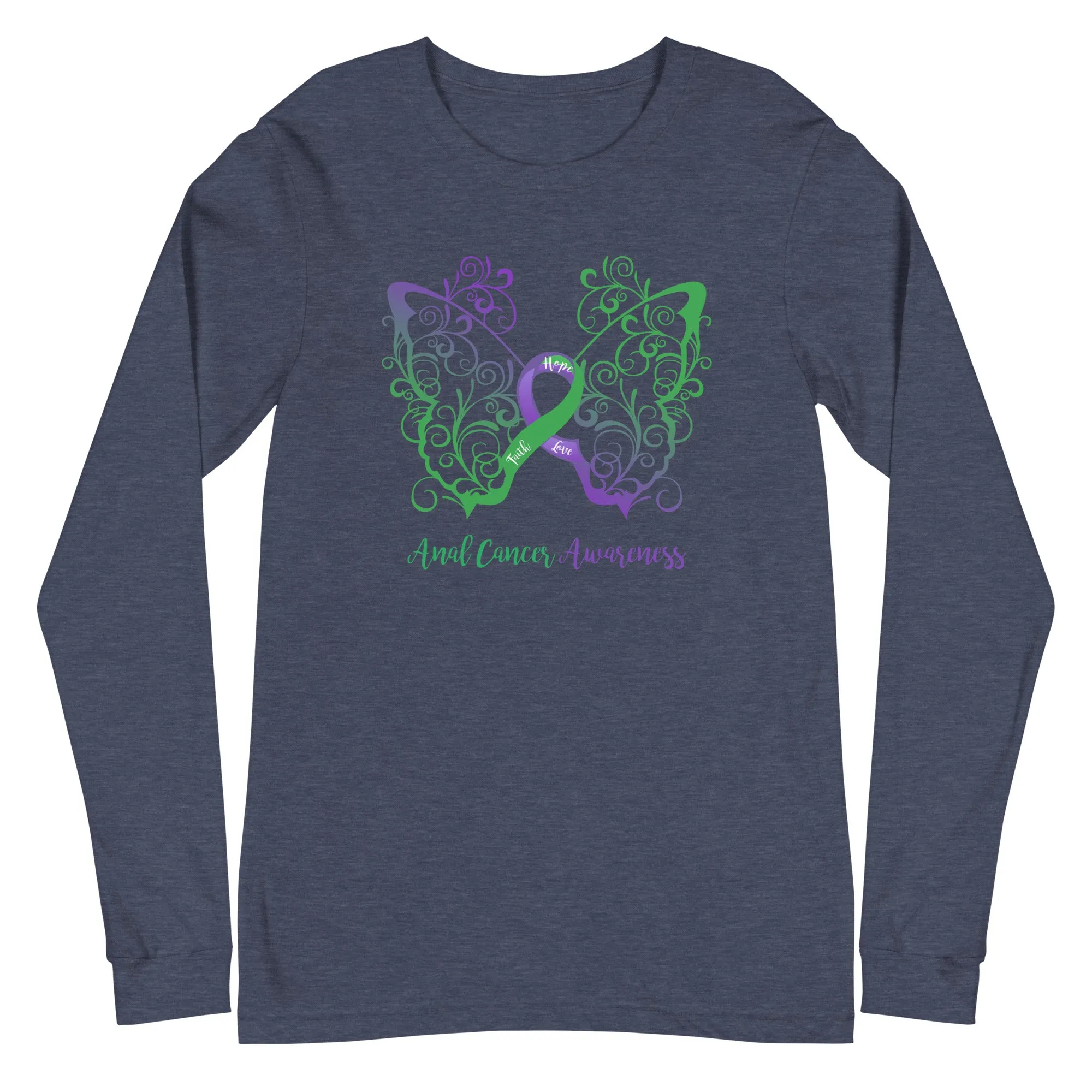 Anal Cancer Awareness Filigree Butterfly Long Sleeve Tee (Several Colors Available)