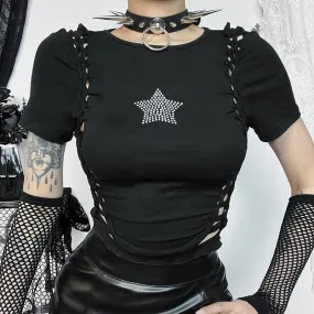 Black Diamond Star Side Cutout T-Shirt