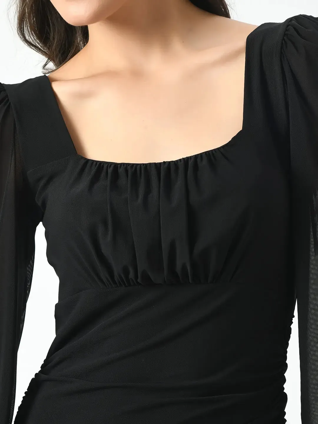 Black Ruched Bodycon Dress