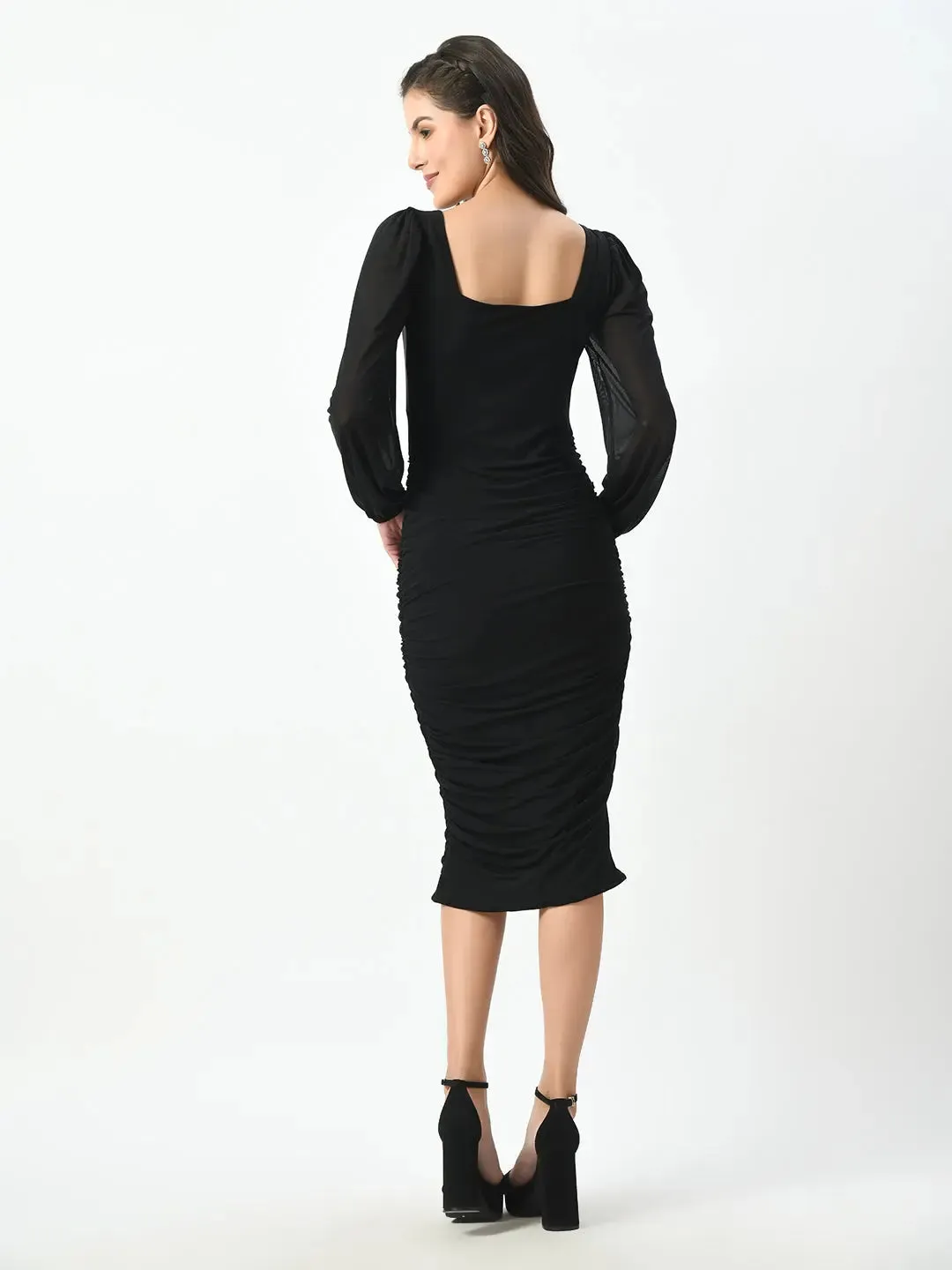 Black Ruched Bodycon Dress