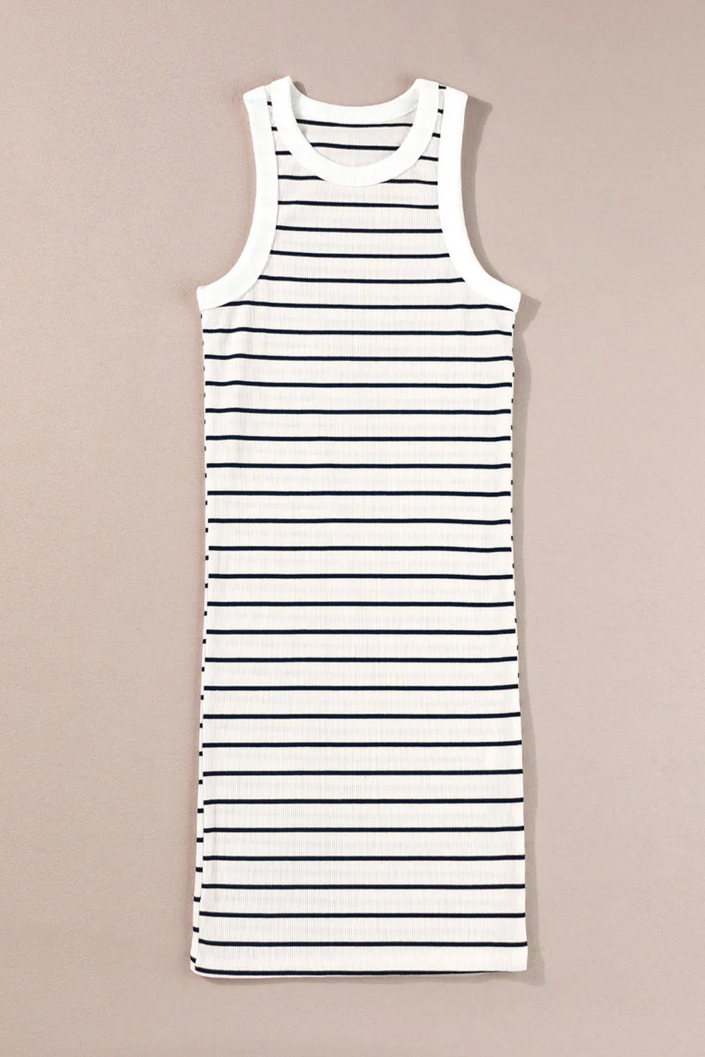 Black Stripe Ribbed Knit Tank Mini Dress