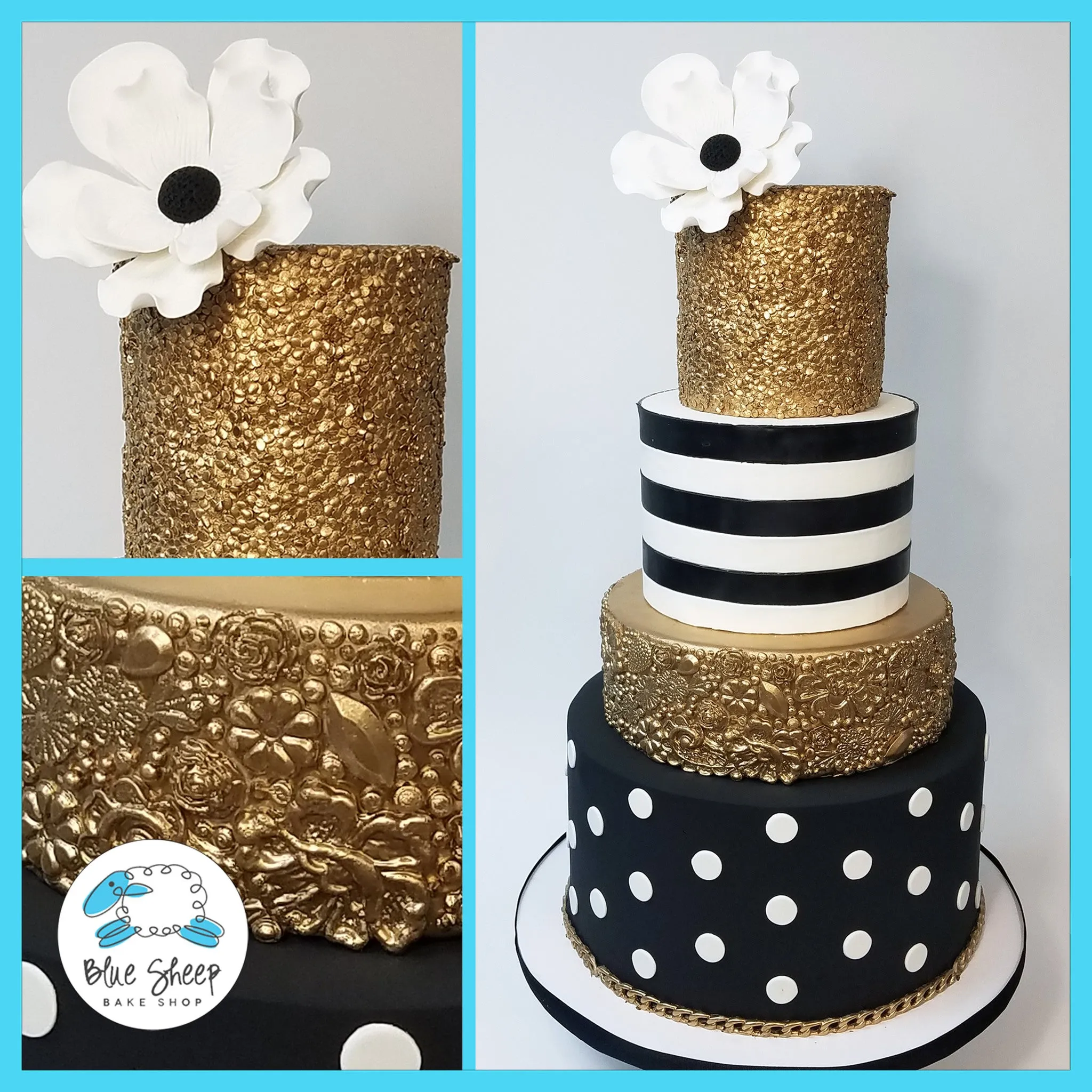 Black, White, and Gold 40th Birthday Cake