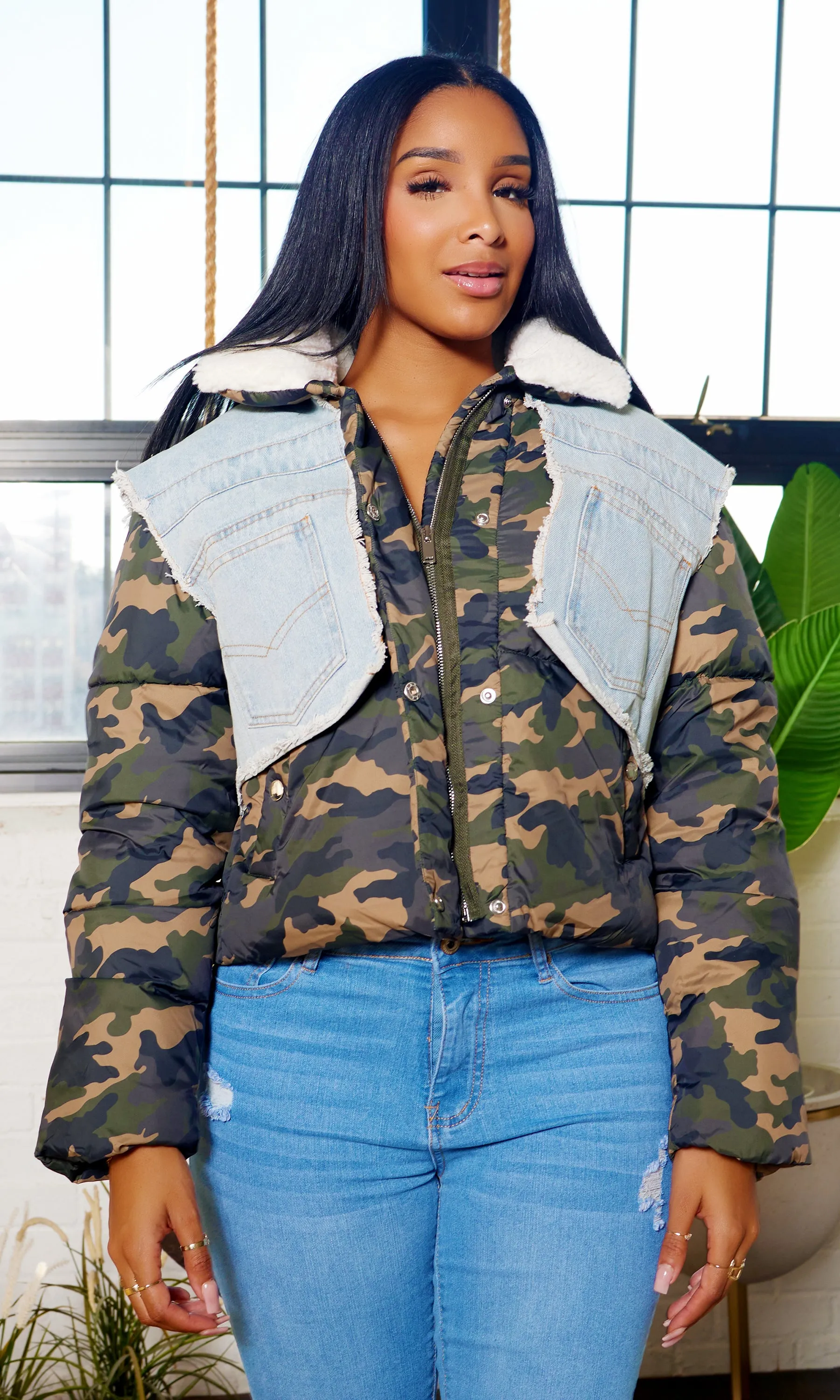 Camo-Denim  Wonder Puffer Jacket FINAL SALE