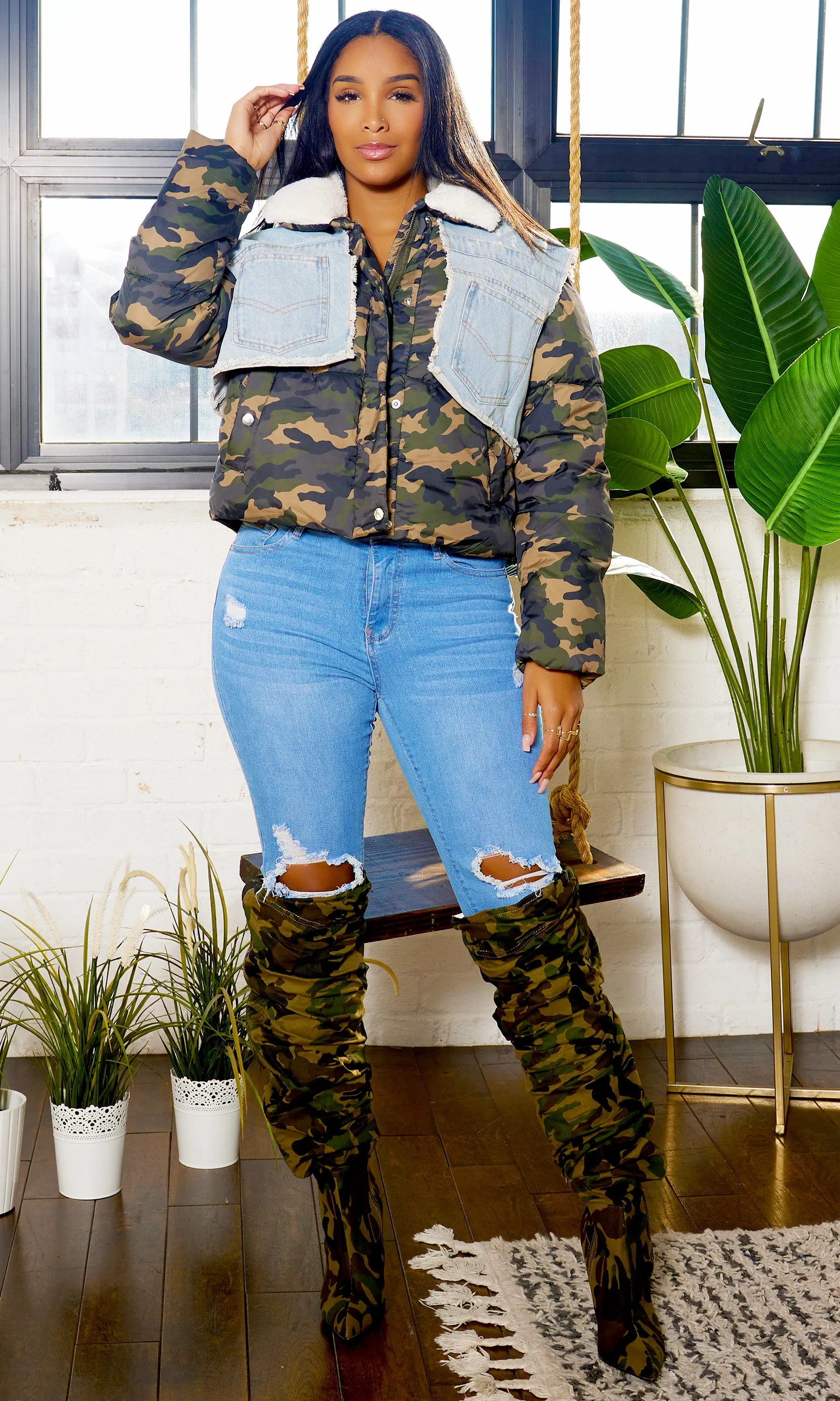 Camo-Denim  Wonder Puffer Jacket FINAL SALE