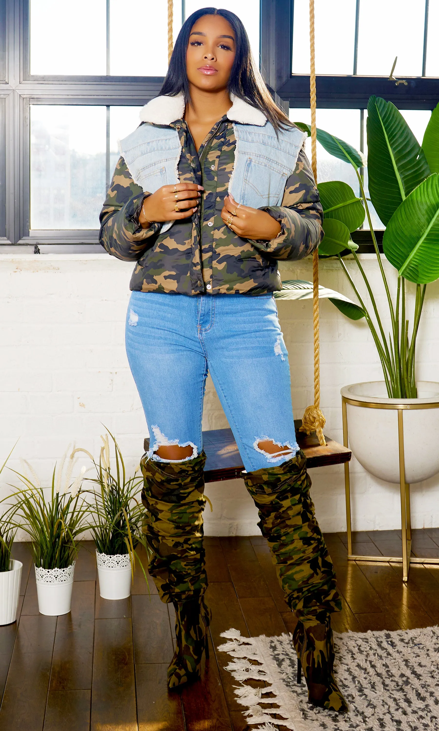 Camo-Denim  Wonder Puffer Jacket FINAL SALE