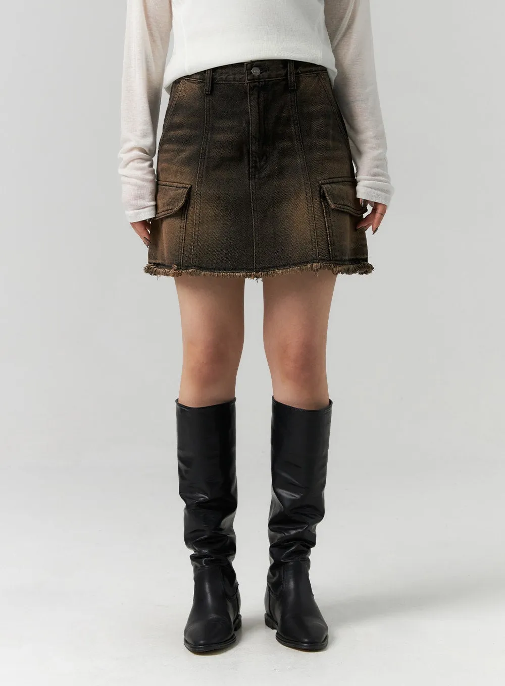 Cargo Washed Denim Mini Skirt CS314