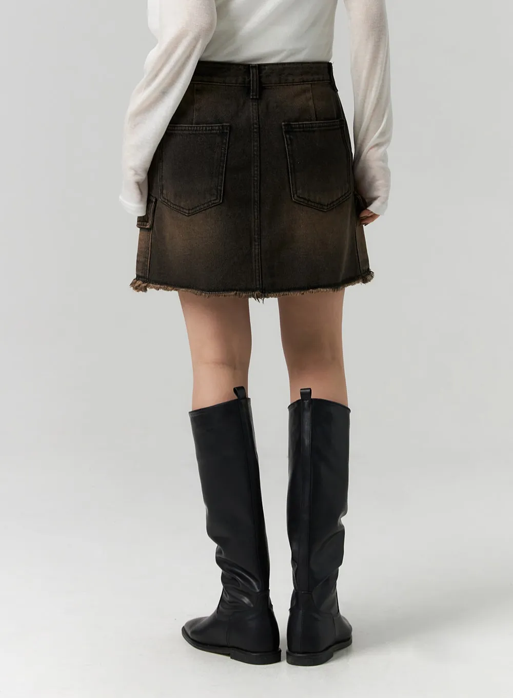 Cargo Washed Denim Mini Skirt CS314