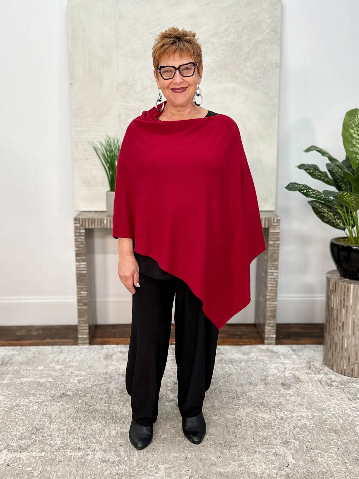 Cashmere Poncho Topper, Cherry