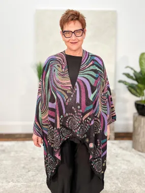 Cashmere Reversible Ruana, Swirls Black Multi