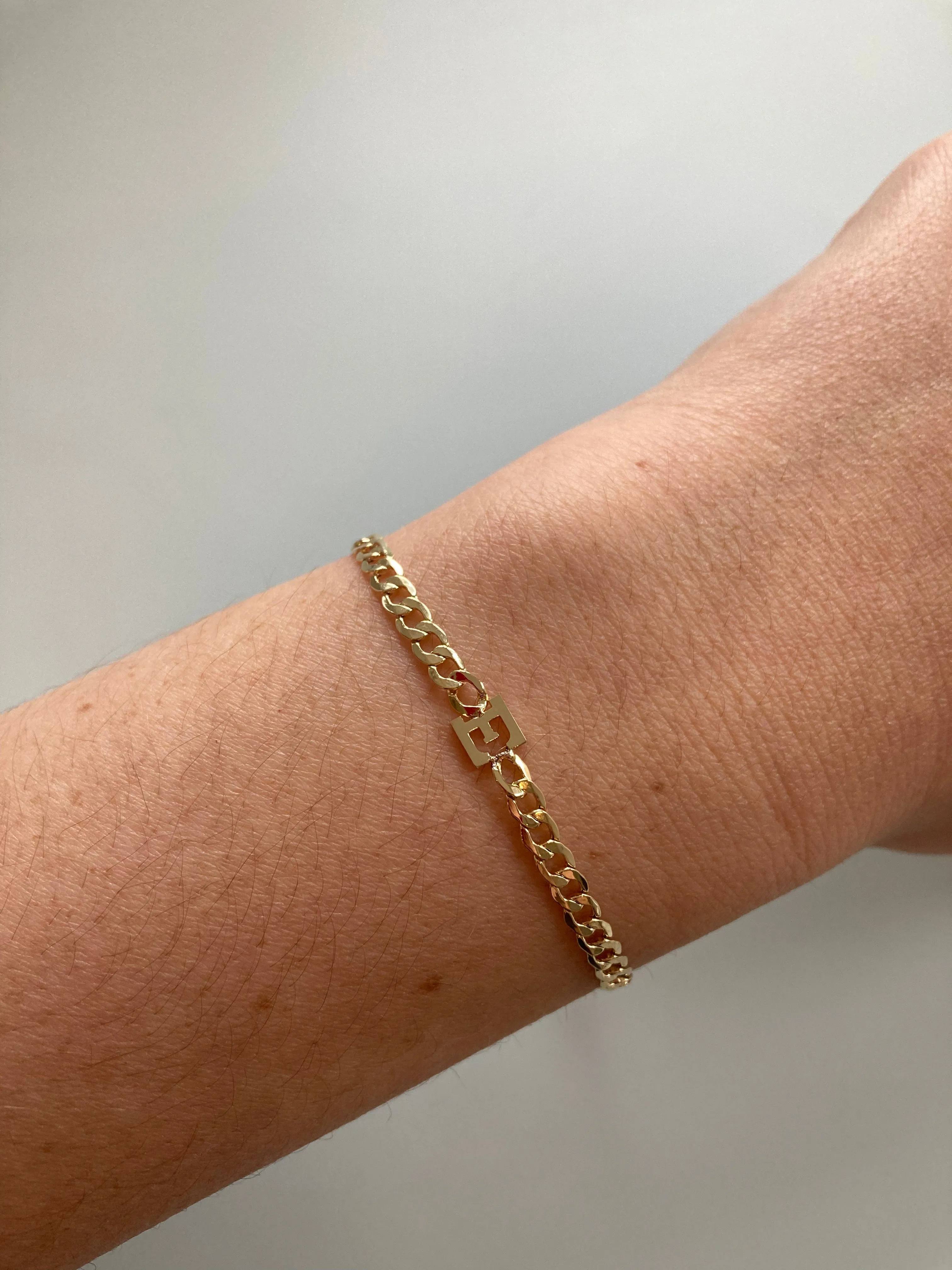 Curb Chain and Gold Initial Bracelet