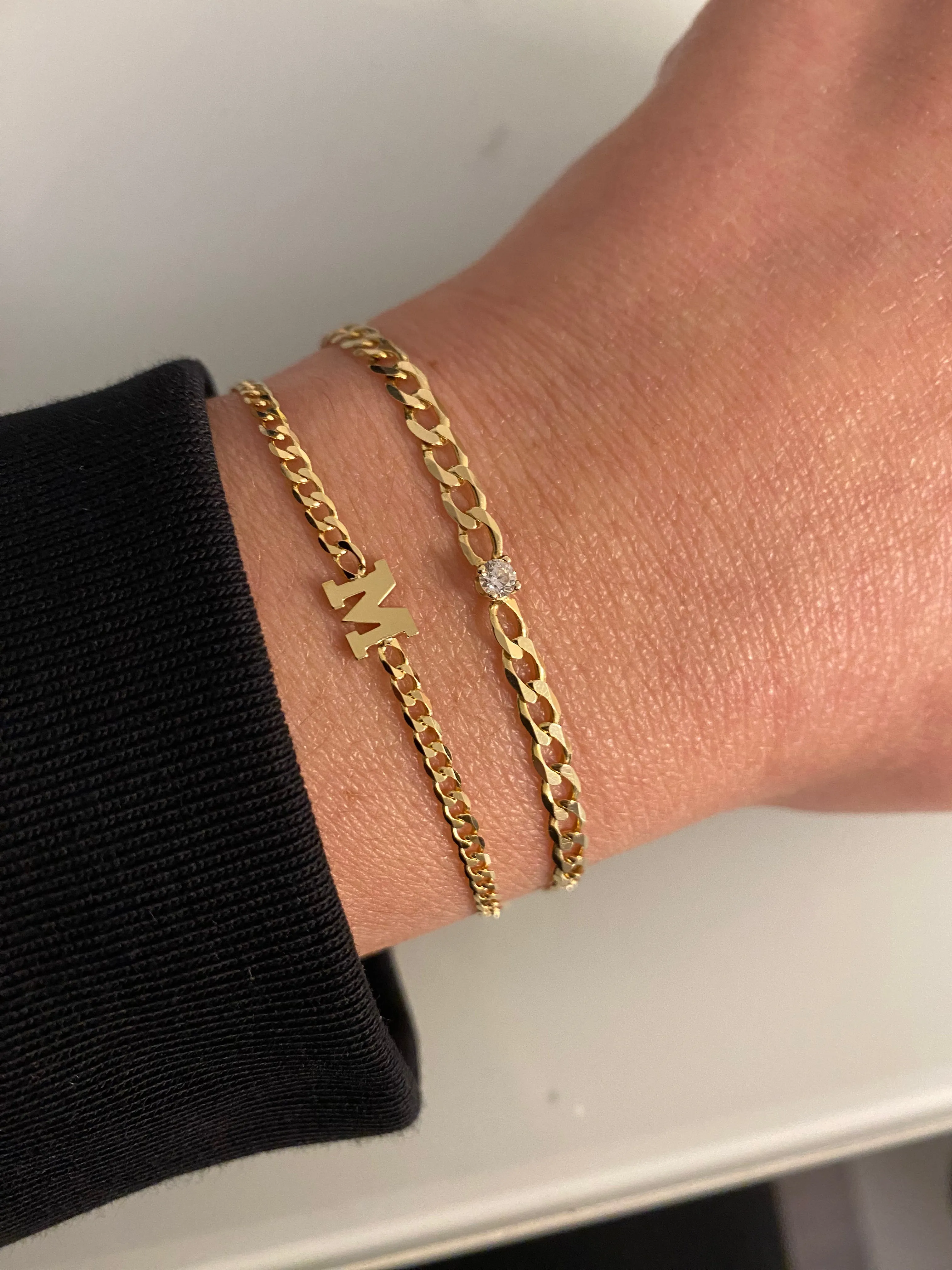 Curb Chain and Gold Initial Bracelet