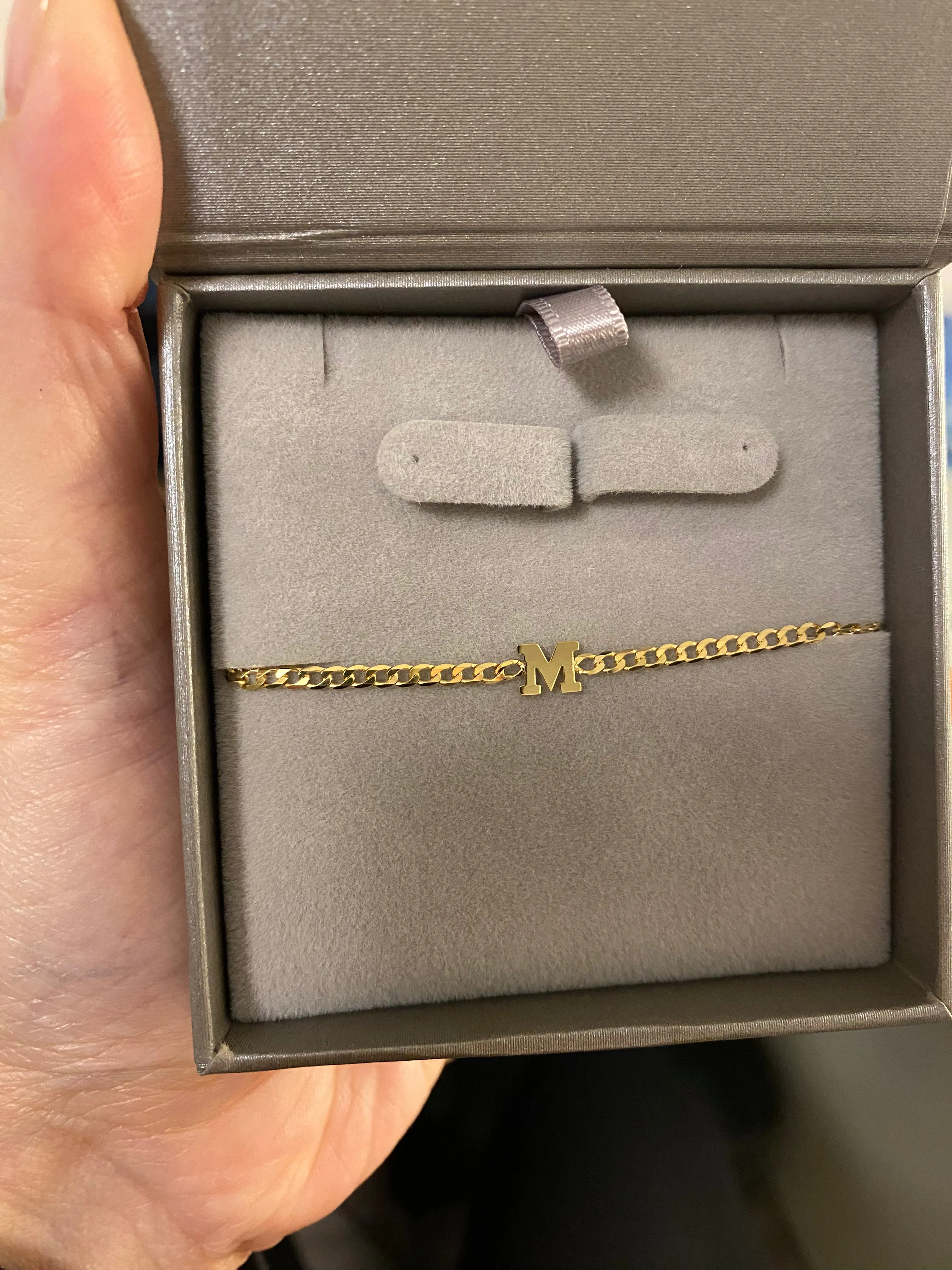 Curb Chain and Gold Initial Bracelet