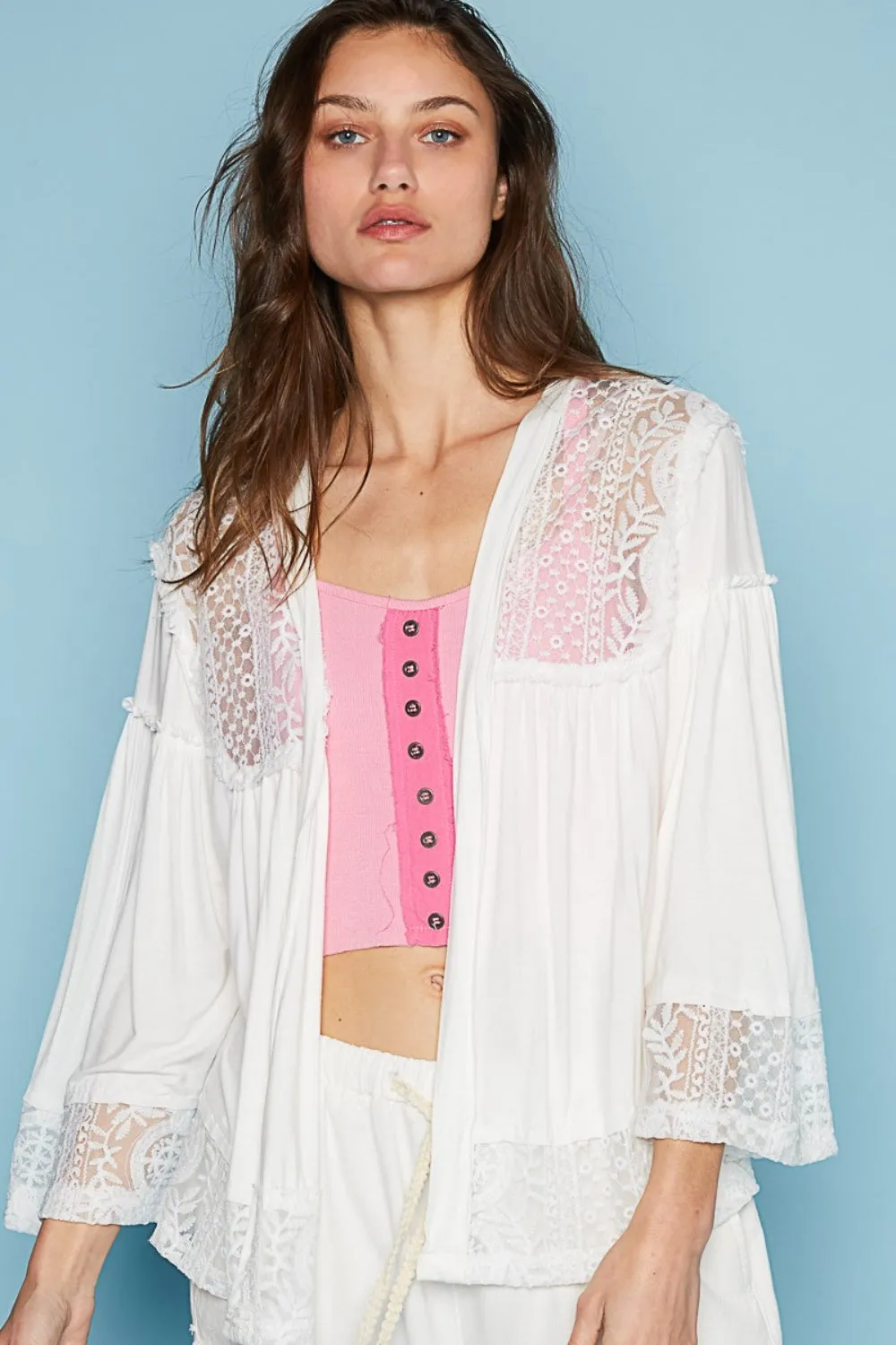 Dorothy -  Open Front Lace Detail Cardigan - Ivory - Exclusively Online