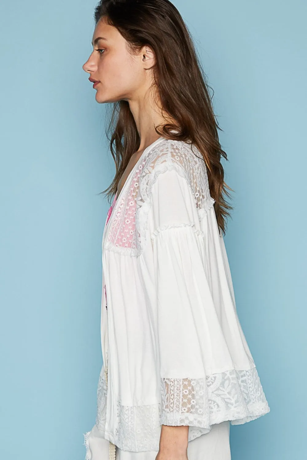 Dorothy -  Open Front Lace Detail Cardigan - Ivory - Exclusively Online