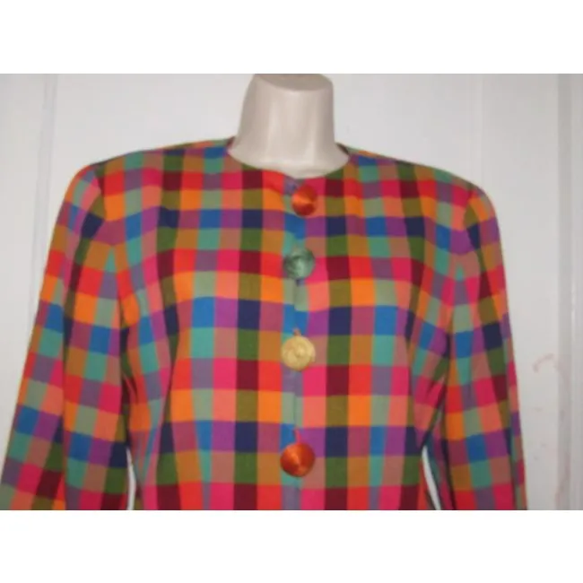 Emanuel Ungaro Orange Blue Pink And Green Plaid Blazer