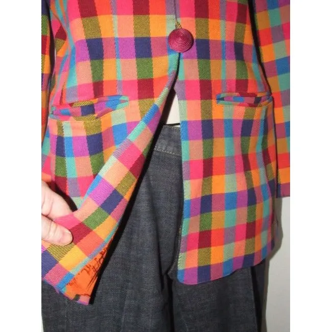Emanuel Ungaro Orange Blue Pink And Green Plaid Blazer