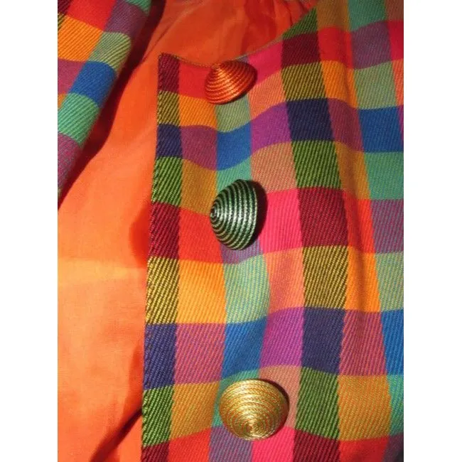 Emanuel Ungaro Orange Blue Pink And Green Plaid Blazer