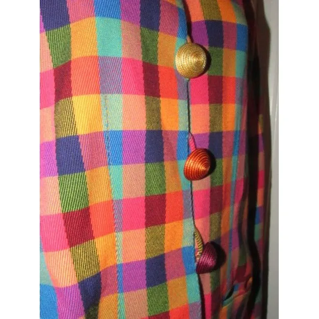 Emanuel Ungaro Orange Blue Pink And Green Plaid Blazer
