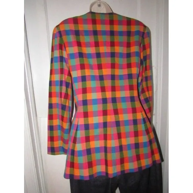 Emanuel Ungaro Orange Blue Pink And Green Plaid Blazer