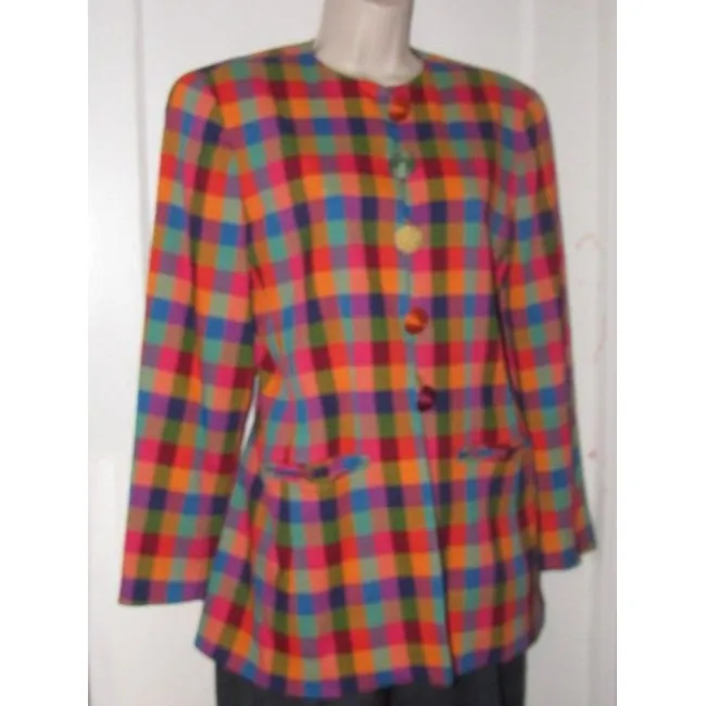 Emanuel Ungaro Orange Blue Pink And Green Plaid Blazer