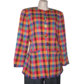 Emanuel Ungaro Orange Blue Pink And Green Plaid Blazer