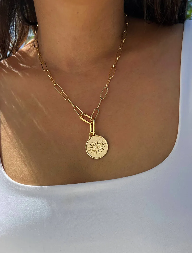 EVIL EYE Charm Coin Pendant Necklace