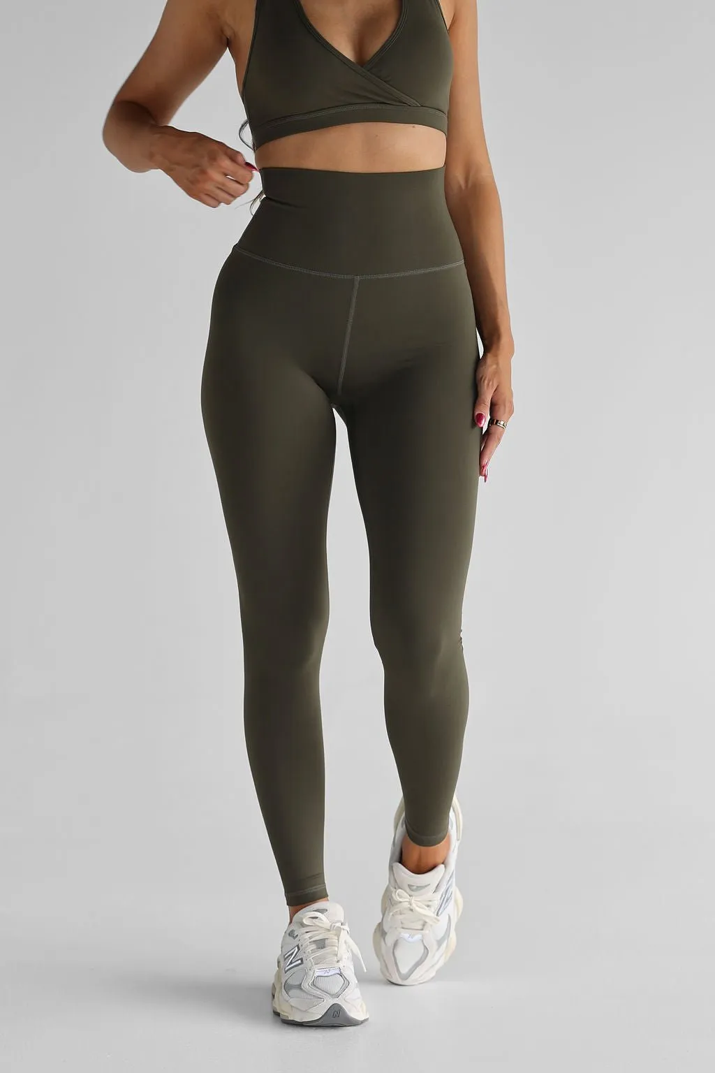 Extra High Waist Full Length Leggings - Khaki