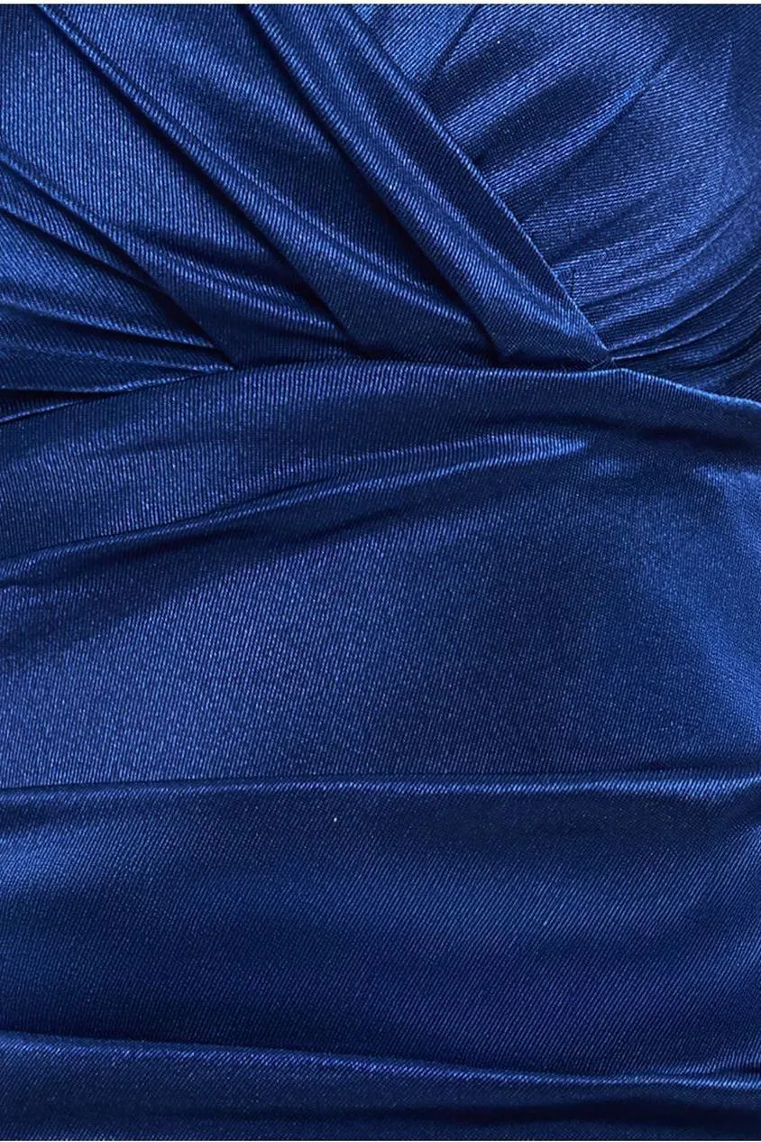 Goddiva Satin Off The Shoulder Maxi Dress - Navy