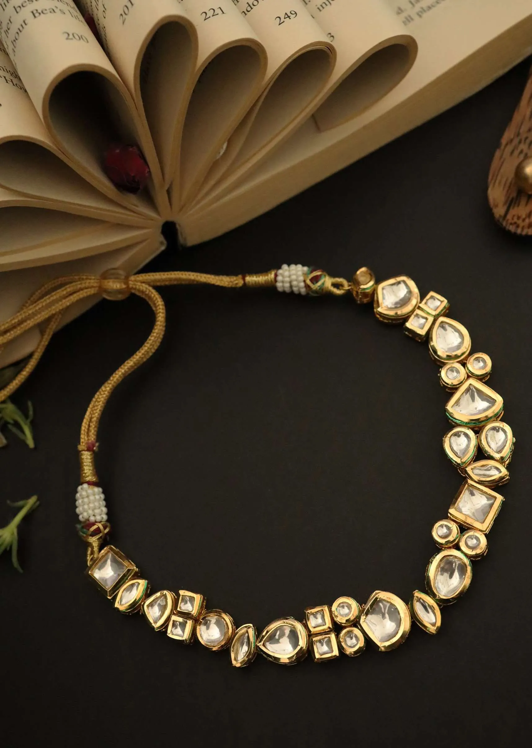 Gold Minimalist Choker Necklace In An Edgy Kundan Design By Paisley Pop