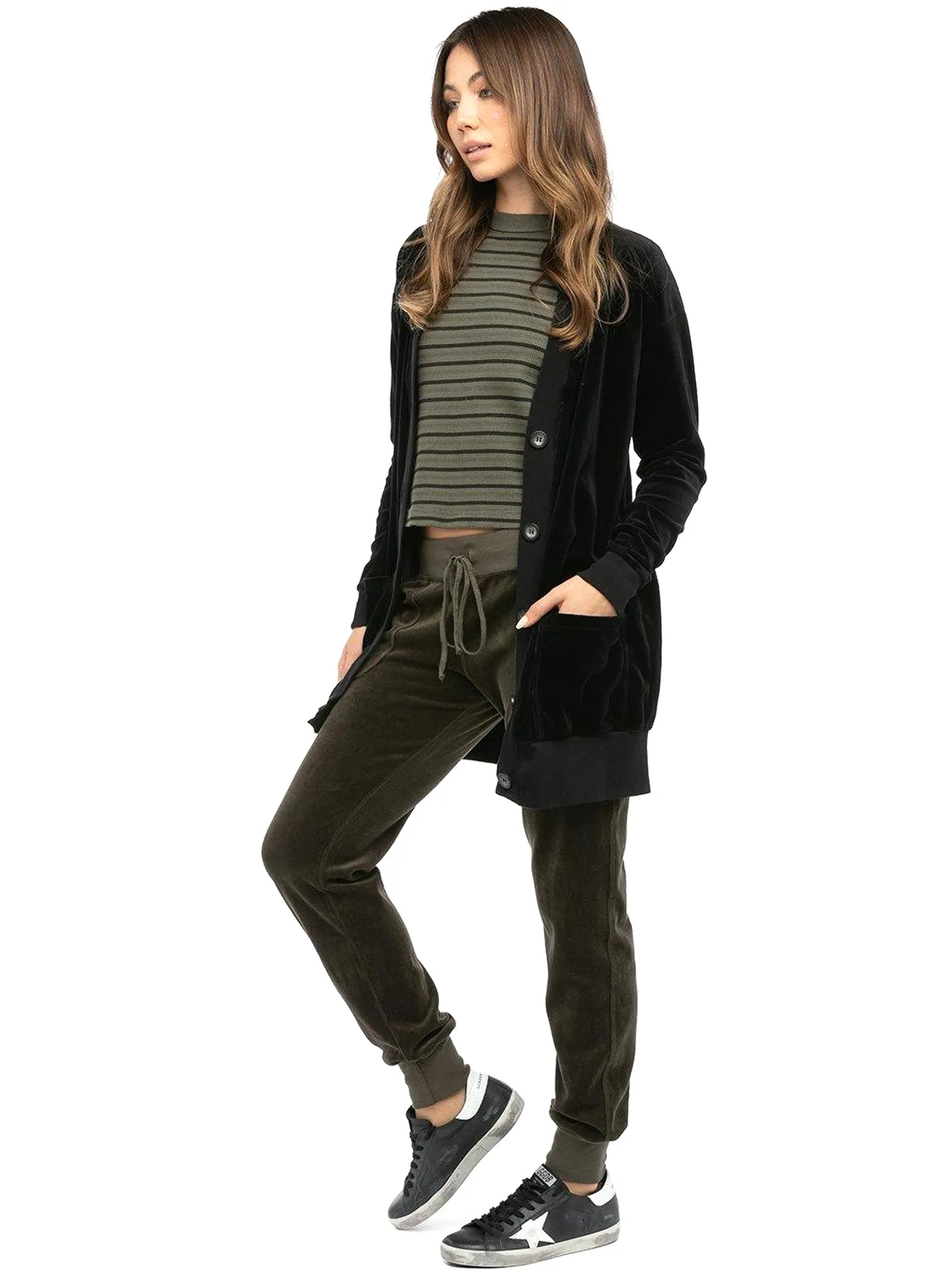 Hard Tail Velour Long Cardigan V-183