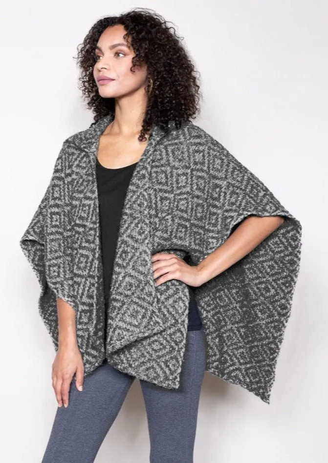 Hooded Ruana in Black and White