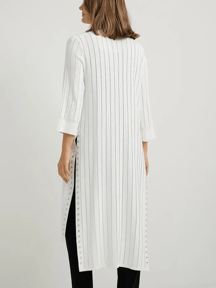 Joseph Ribkoff White Long Ribbed Studded Cardigan 222929