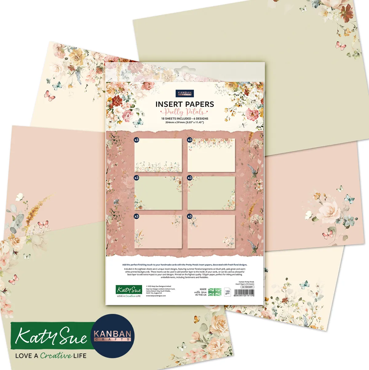 Kanban Crafts Pretty Petals Insert Papers, 18 sheets