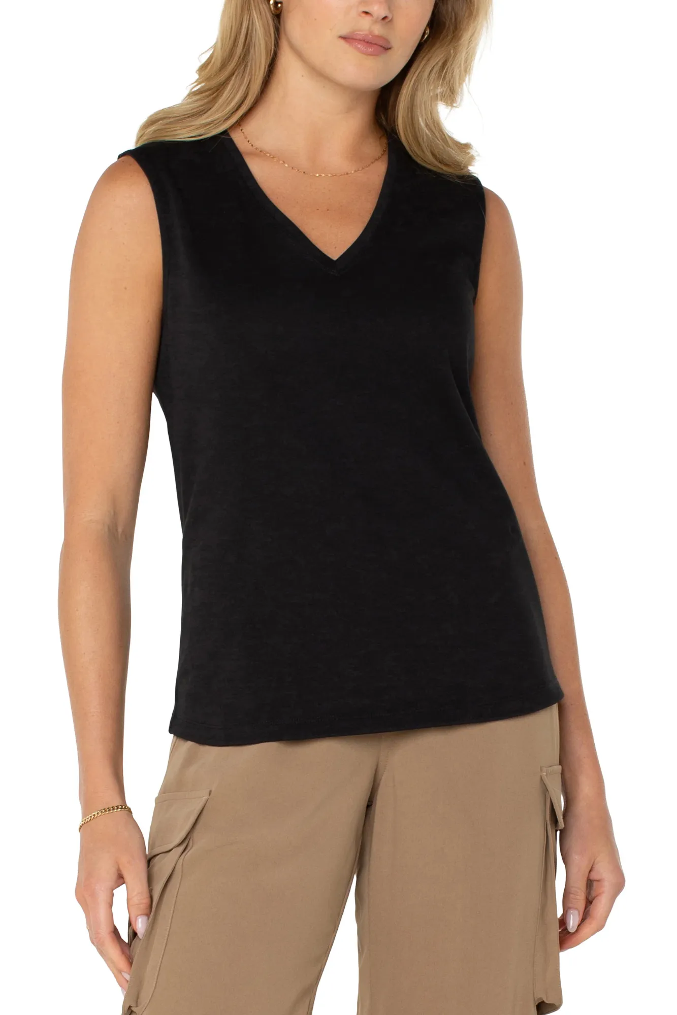 Liverpool Sleeveless V-Neck Top Black