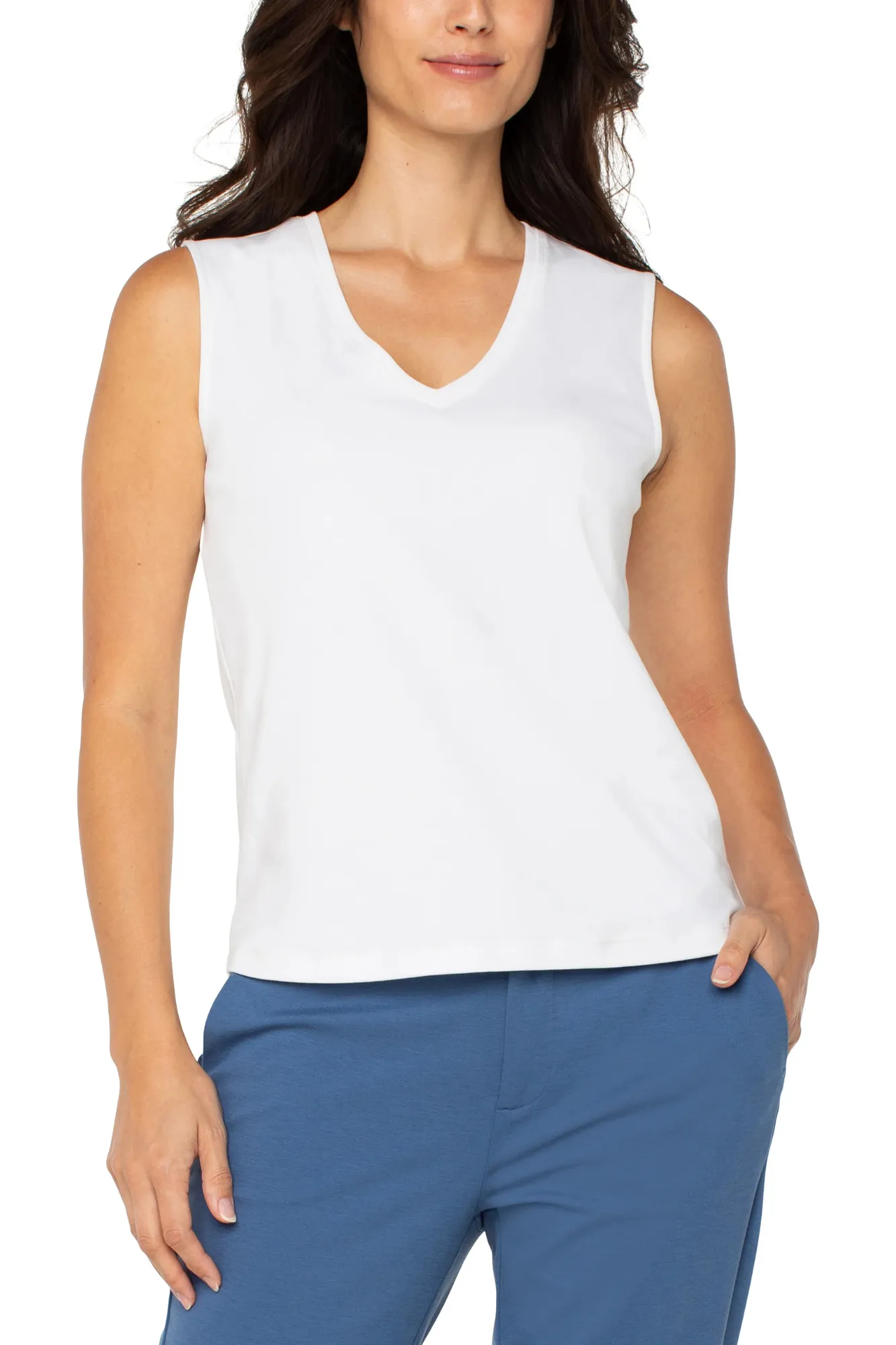 Liverpool Sleeveless V-Neck Top White