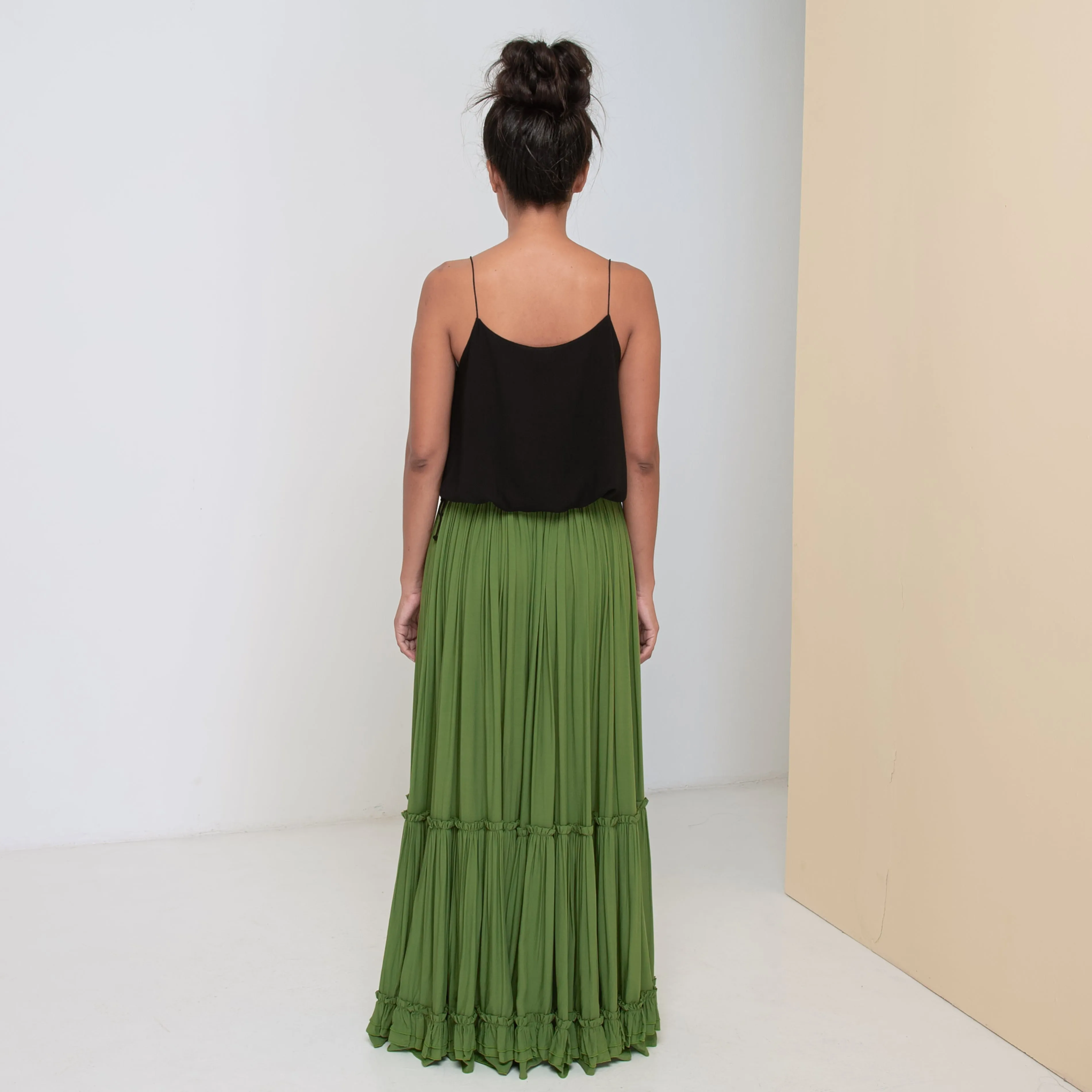 LONG RUFFLED SKIRT - Rayon Voile | Moss Green