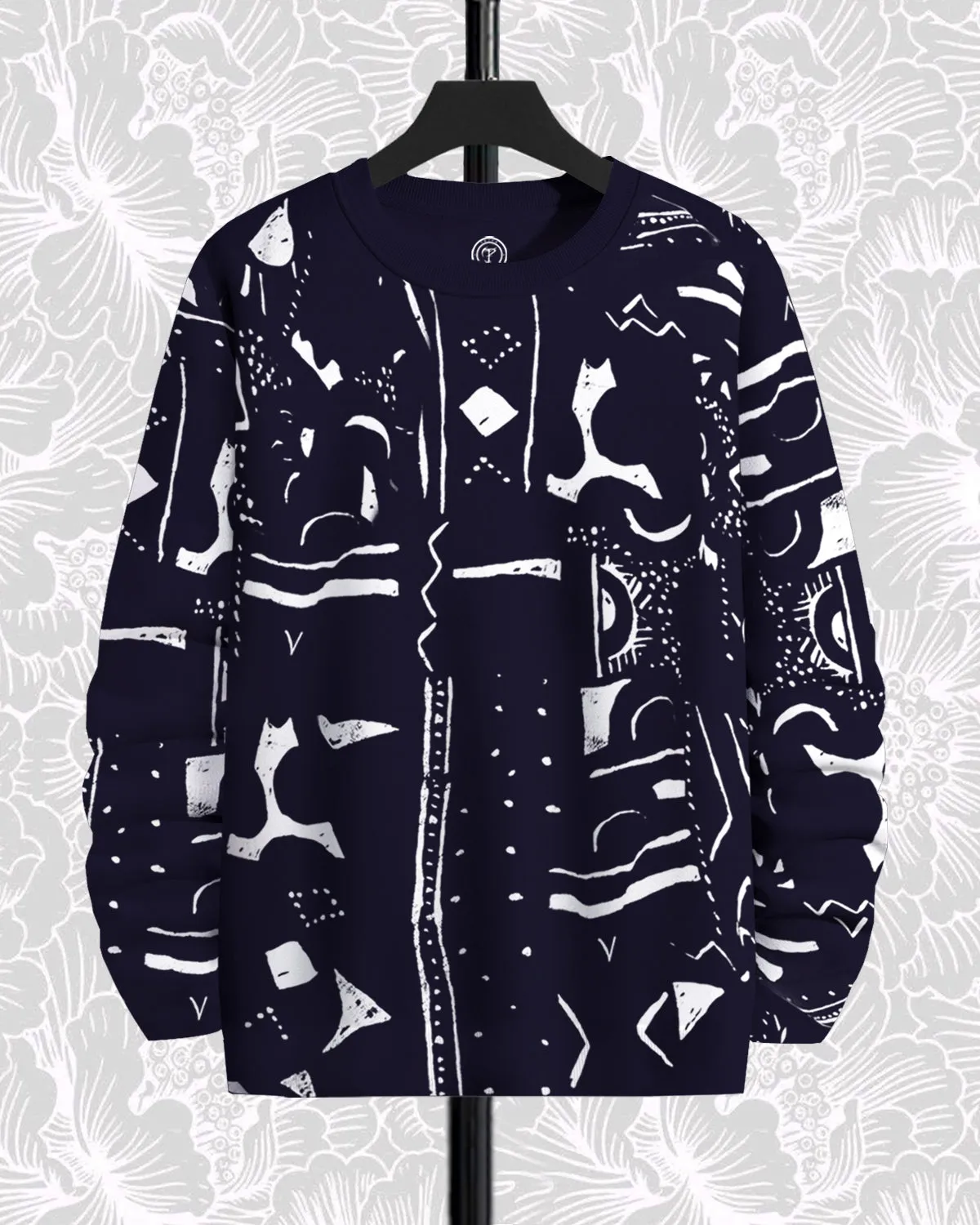 Long Sleeve Printed Navy Blue Men's T-shirt