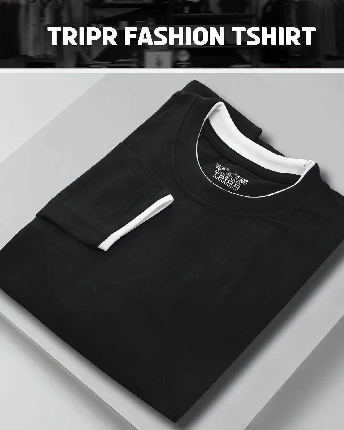 Men plain Black Full Sleeve T-shirt