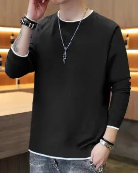 Men plain Black Full Sleeve T-shirt