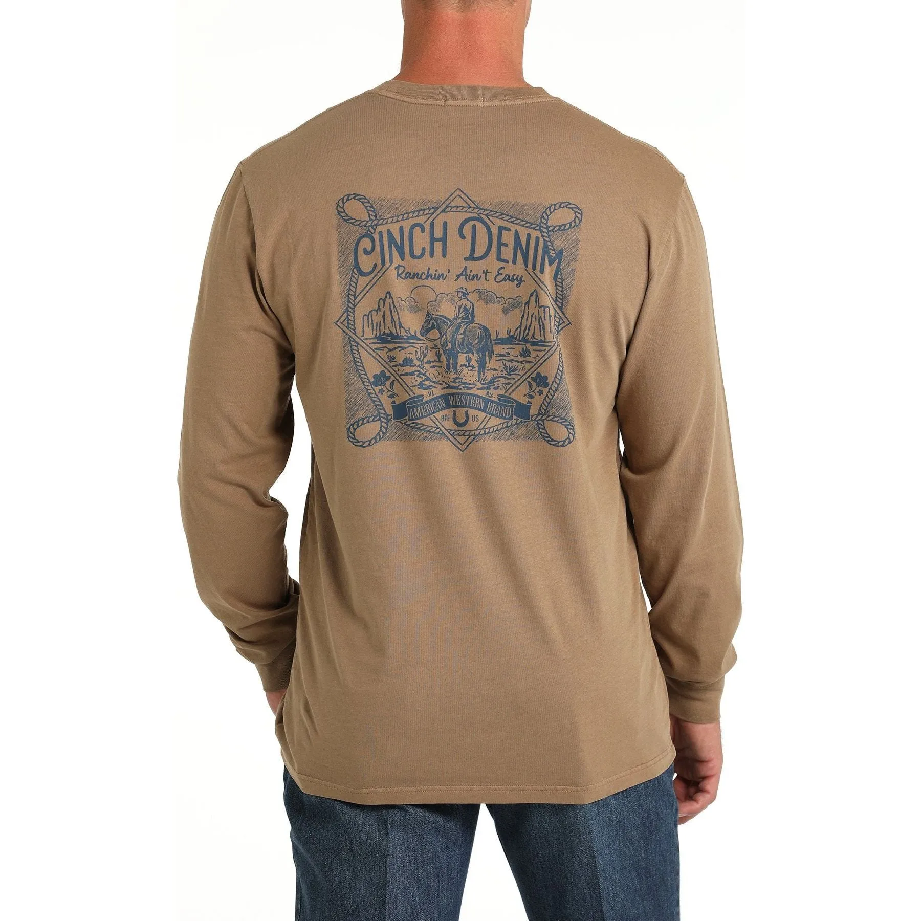 Men's Cinch Ranchin Ain't Easy Long Sleeve Tee - Khaki