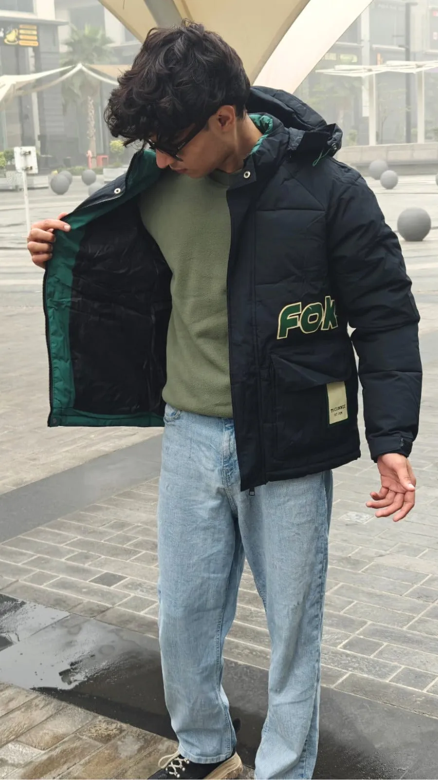 mens imported black FCK puffer jacket