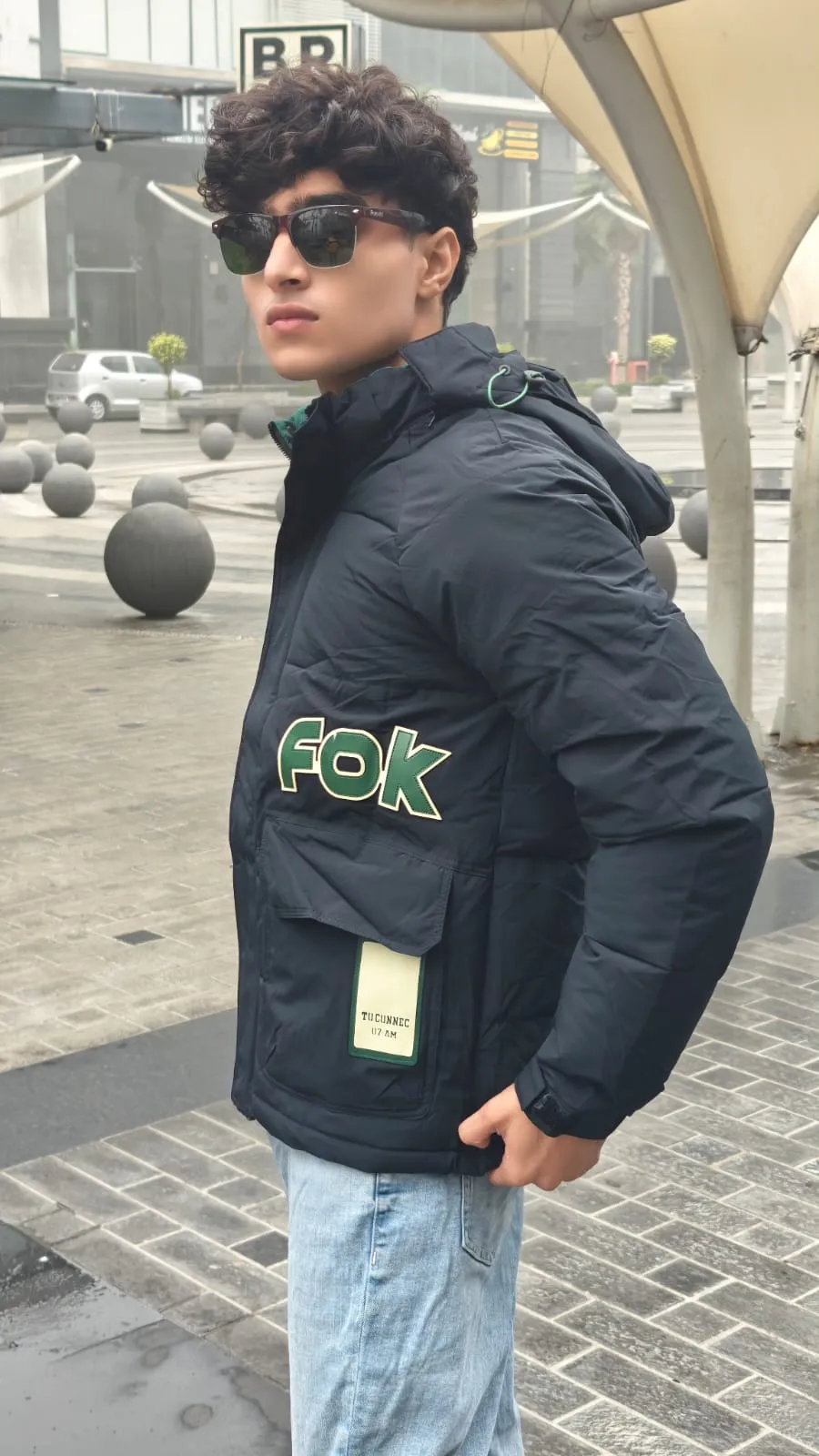mens imported black FCK puffer jacket