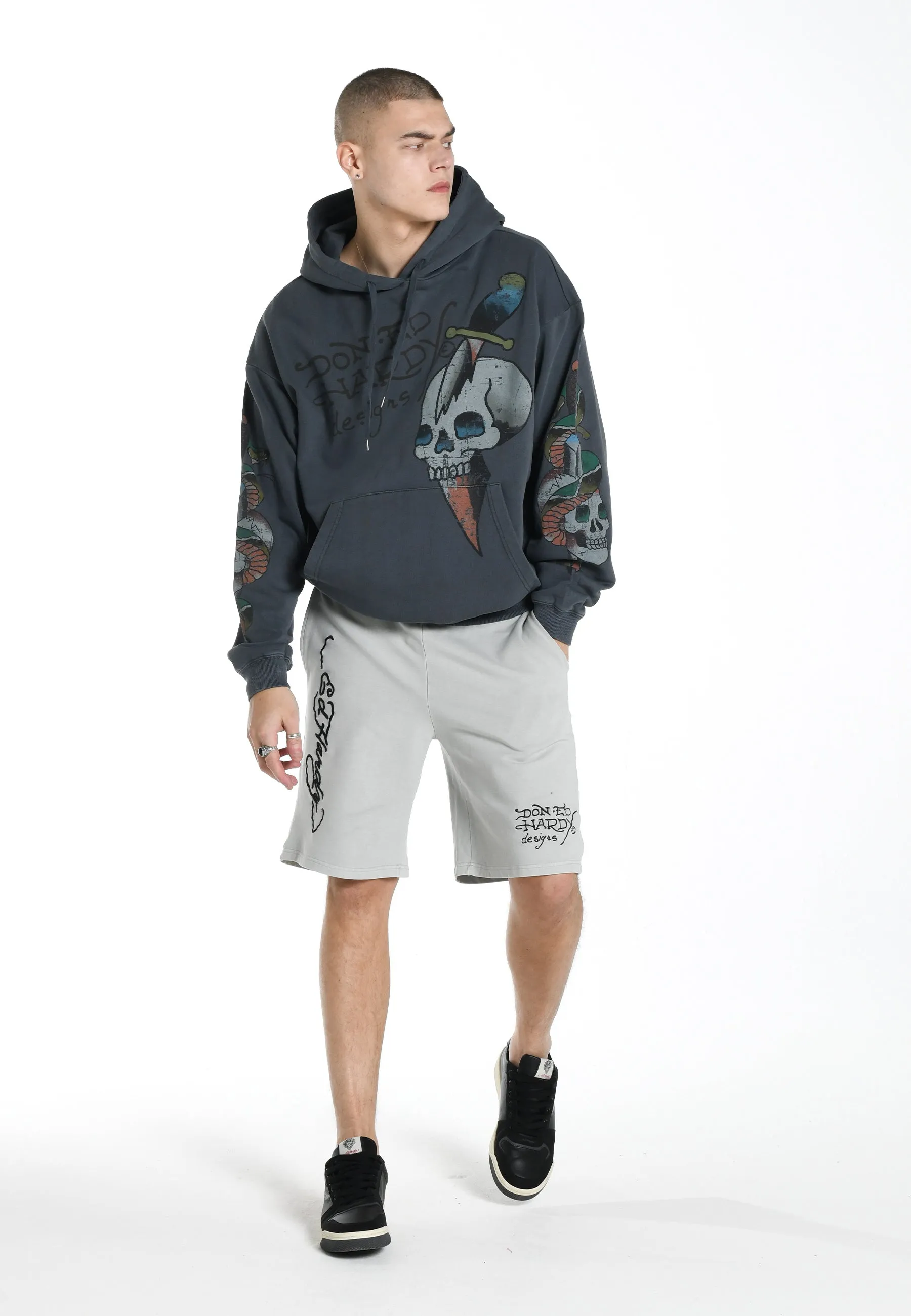 Mens Skull-Splash Graphic Hoodie - Black