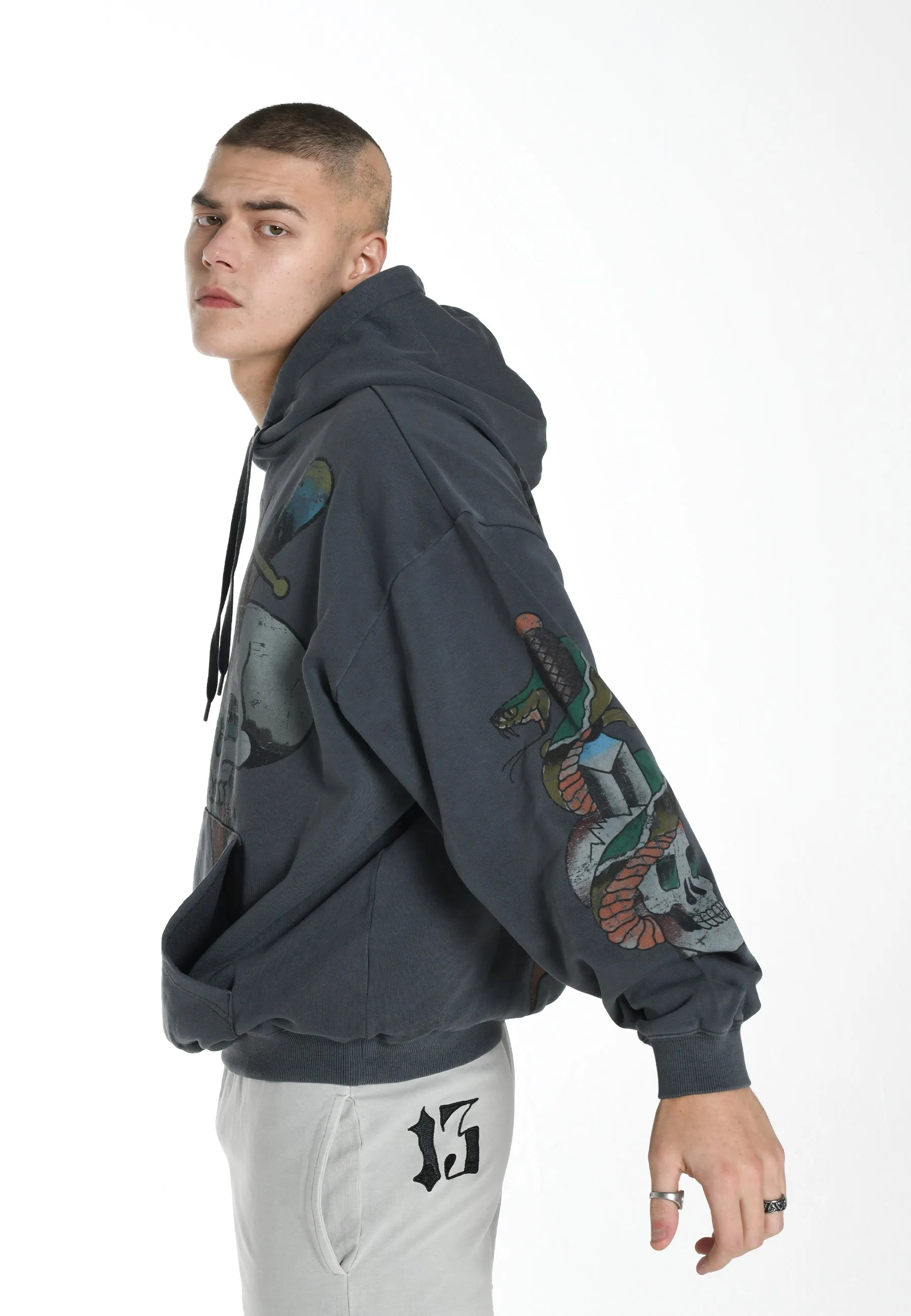 Mens Skull-Splash Graphic Hoodie - Black