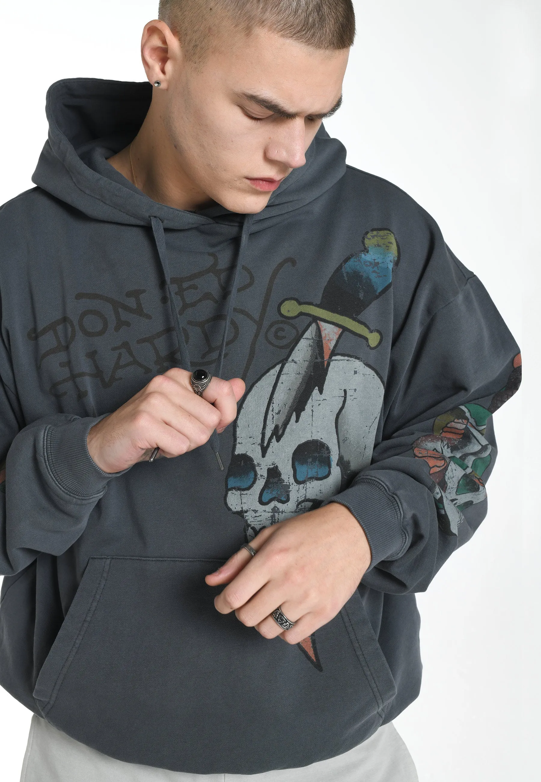 Mens Skull-Splash Graphic Hoodie - Black