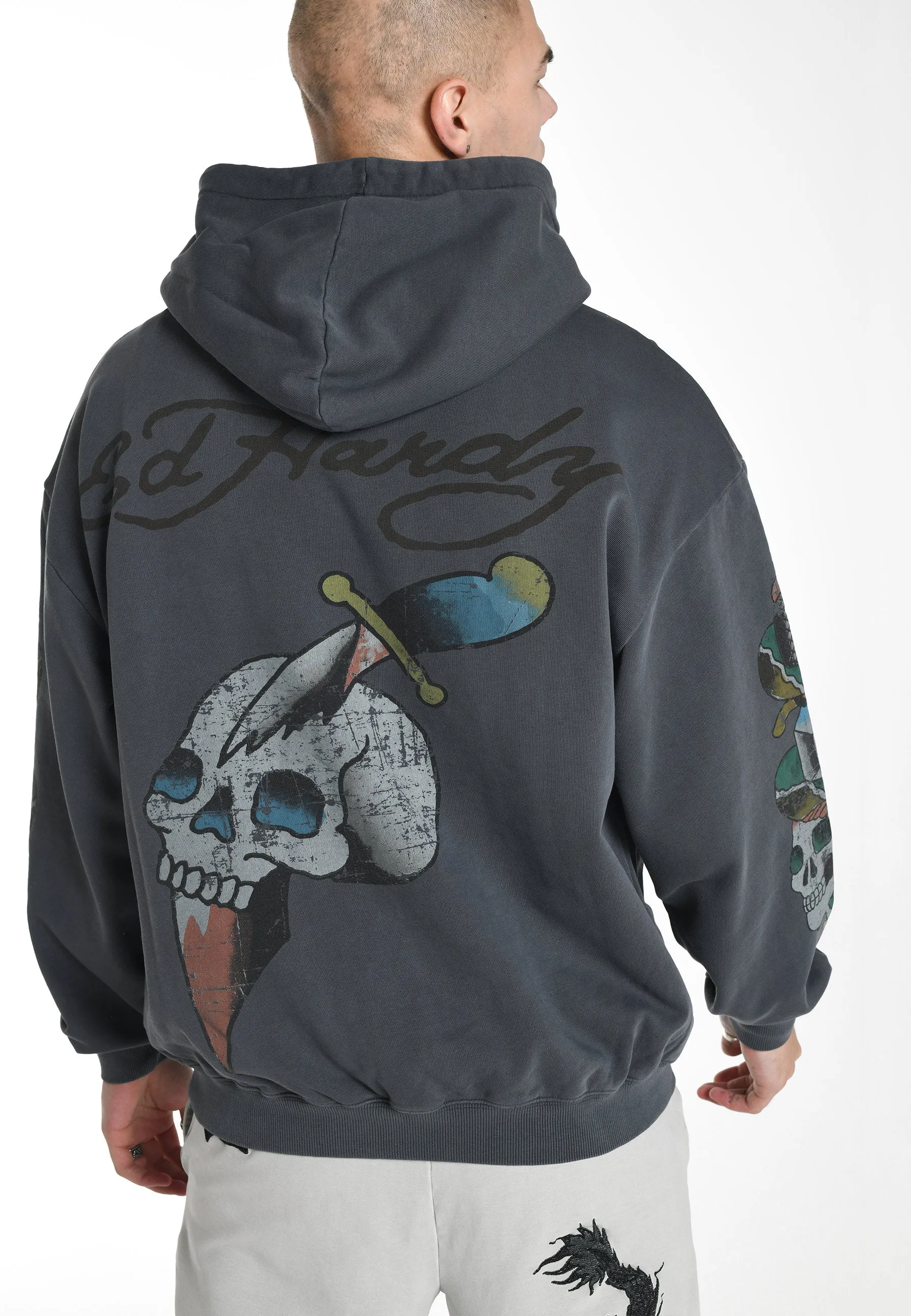 Mens Skull-Splash Graphic Hoodie - Black